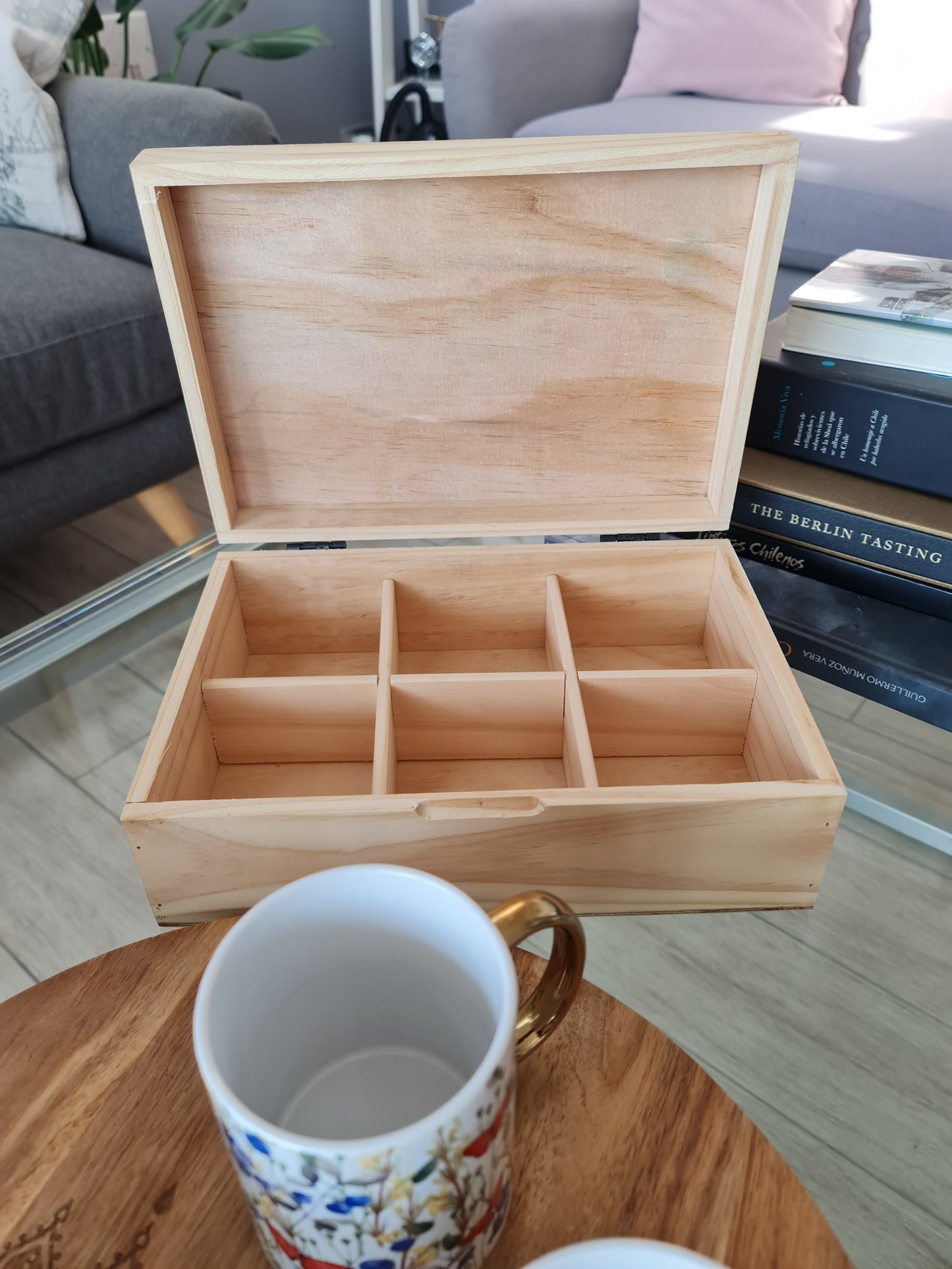 CAJA DE MADERA PARA 6 CAJITAS