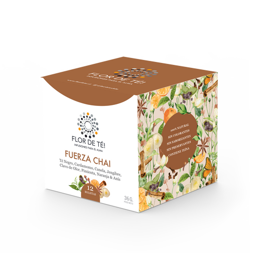 Té negro, mezcla de especias y cascara de naranja. FUERZA CHAI