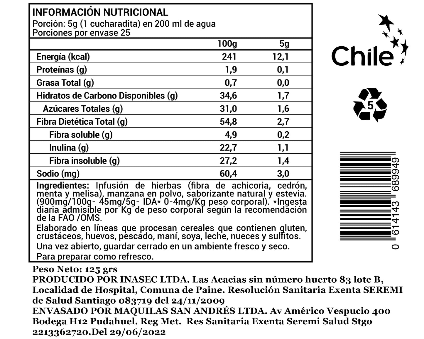 Infusión Fria en polvo Cedrón, Menta Manzana